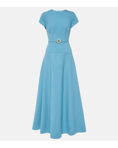 Oscar de la Renta Belted Wool-blend Maxi Dress - Blue