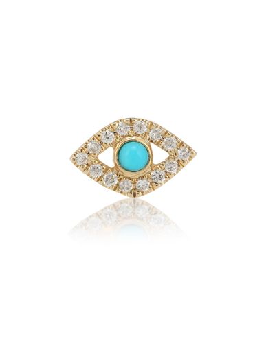 Sydney Evan Small Evil Eye 14kt Gold Single Earring With Turquoise And Diamonds - White