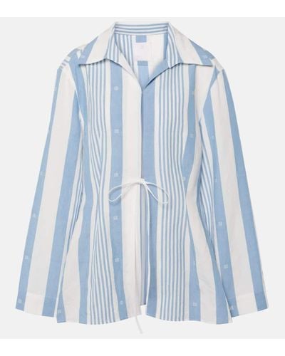 Givenchy Camisa 4G de algodon y lino a rayas - Azul