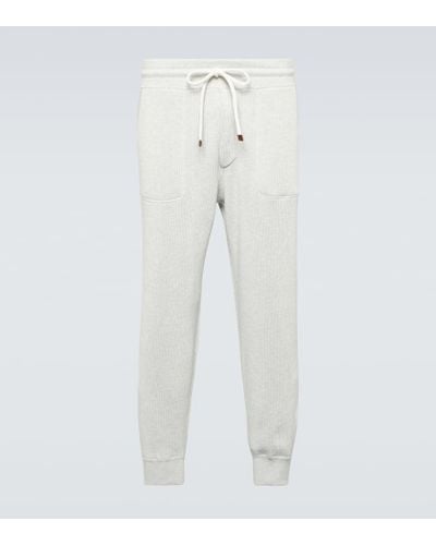 Brunello Cucinelli Pantalones deportivos de algodon acanalado - Blanco