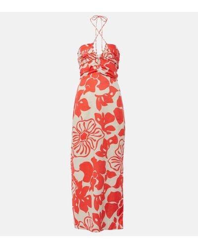 Faithfull The Brand Tortugas Floral Linen Maxi Dress - Red