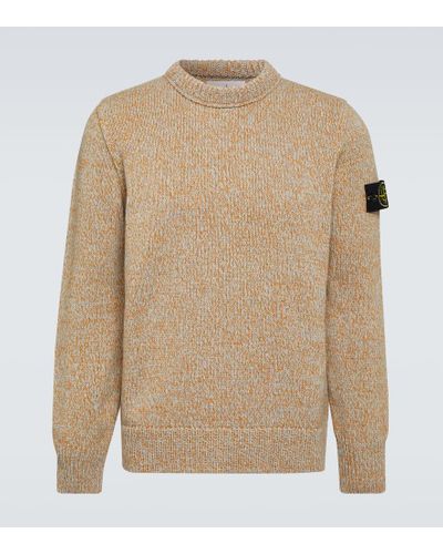 Stone Island Logo Patch Wool-blend Sweater - Natural