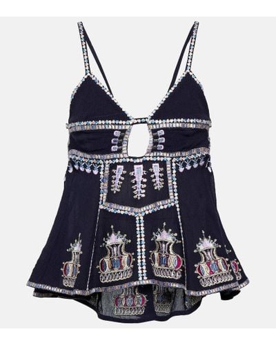 Isabel Marant Embroidered Cotton-blend Camisole Top - Blue