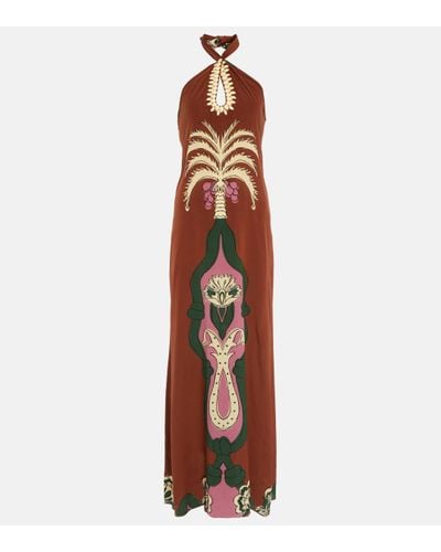 Johanna Ortiz Embroidered Crepe De Chine Maxi Dress - Multicolour