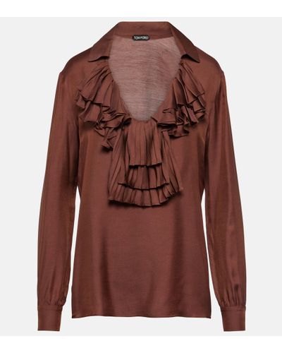 Tom Ford Ruffled Twill Blouse - Brown
