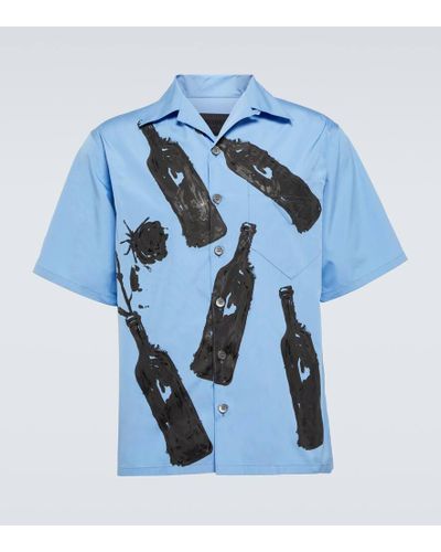 Prada Camicia in cotone con stampa - Blu