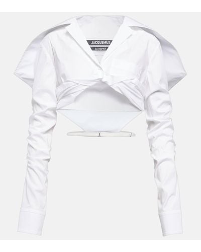 Jacquemus La Chemise Meio Cotton Cropped Shirt - White