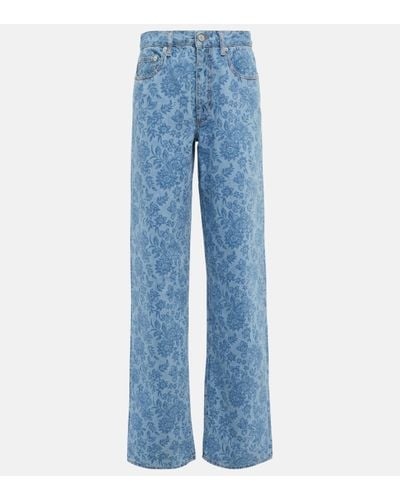 Alessandra Rich Floral Printed Wide-leg Jeans - Blue