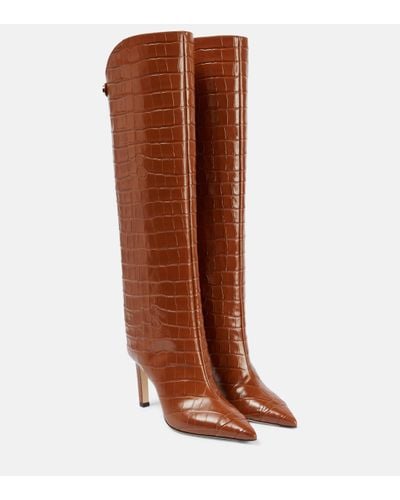 Jimmy Choo Alizze Kb 85 Croc-embossed Leather Knee-high Boot - Brown