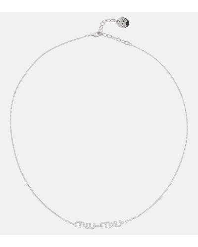 Miu Miu Collier a cristaux et logo - Blanc