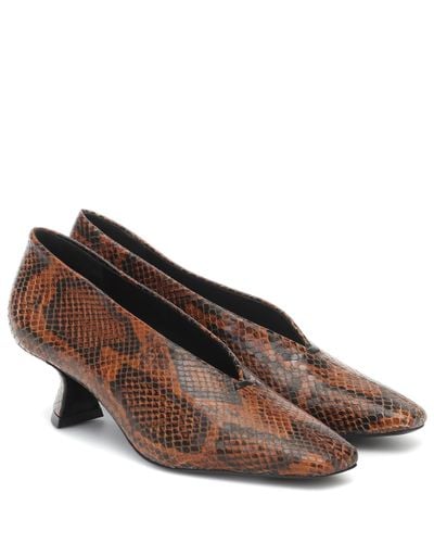 MERCEDES CASTILLO Claudia Snake-effect Leather Court Shoes - Brown