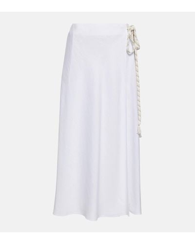 Loro Piana Tania Linen Wrap Midi Skirt - White