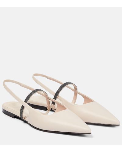 Brunello Cucinelli Verzierte Slingback-Ballerinas aus Leder - Weiß