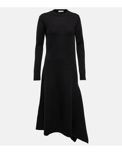 Jil Sander Asymmetrical Wool Dress - Black