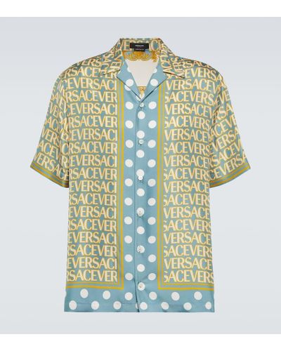 Versace Camicia bowling in seta Allover - Giallo
