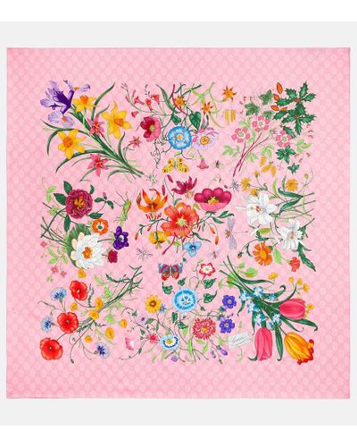 Gucci Halstuch Aus Seidentwill Mit Flora-Print - Pink