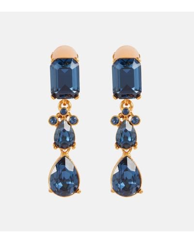 Oscar de la Renta Embellished Clip-on Drop Earrings - Blue
