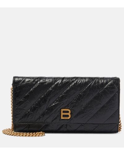 Balenciaga Crush Quilted Leather Wallet On Chain - Black