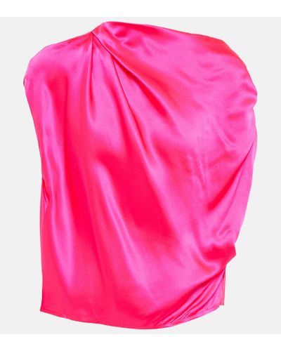 The Sei One-shoulder Draped Silk Top - Pink