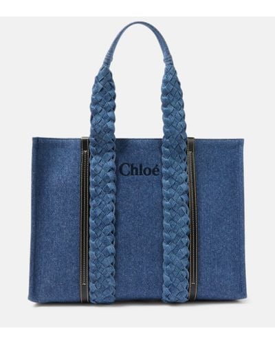 Chloé Woody Medium Denim Tote Bag - Blue