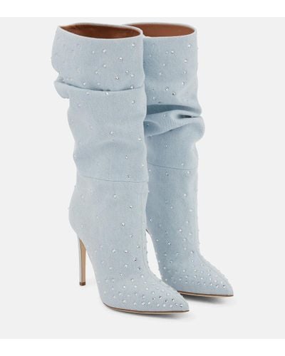 Paris Texas Holly Embellished Denim Boots - Blue