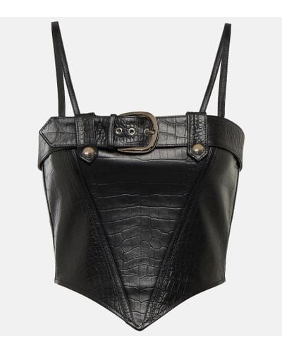 Alessandra Rich Croc-effect Leather Bustier - Black