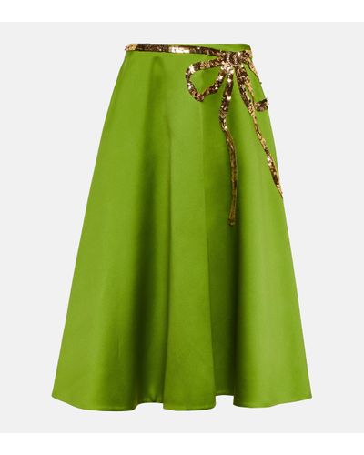 Valentino Jupe midi en satin a ornements - Vert