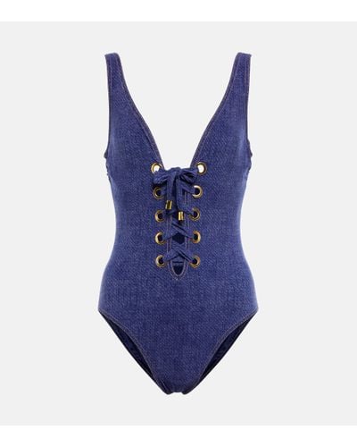Karla Colletto Lace-up Swimsuit - Blue