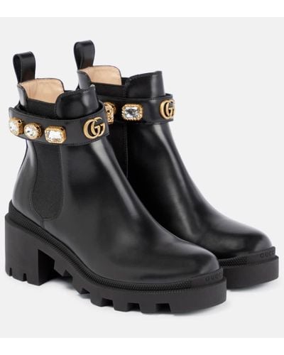 Gucci Trip Bootie With Jewels - Black
