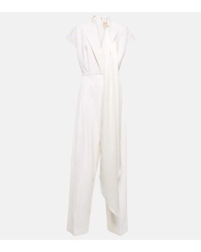 ROKSANDA Bridal Cape-detail Wool Jumpsuit - White