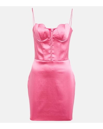 Rasario Lace-up Satin Bustier Minidress - Pink