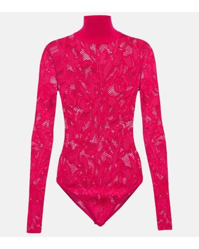 Alaïa Alaia Lace Turtleneck Bodysuit - Pink