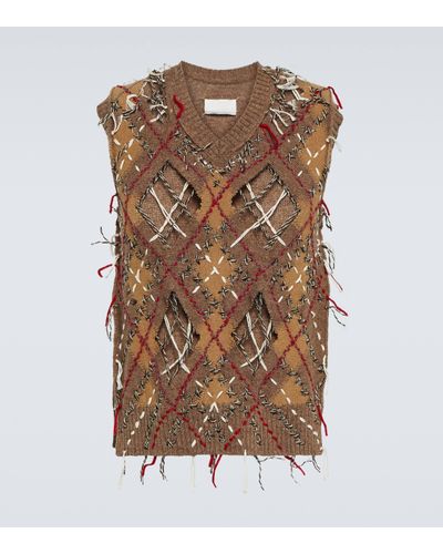 Maison Margiela Argyle Cutout Wool-blend Jumper Vest - Brown