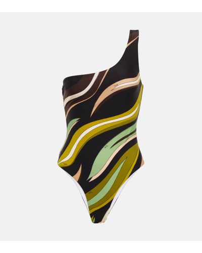 Emilio Pucci Printed One-shoulder Swimsuit - Yellow