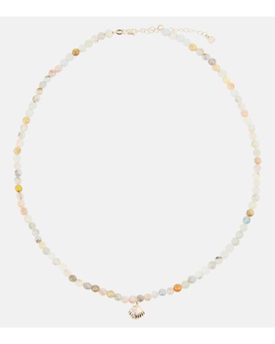Sydney Evan Clam Shell Small 14kt Gold Necklace With Diamonds And Morganite - Metallic