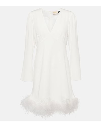 RIXO London Toni Bridal Feather-trimmed Minidress - White