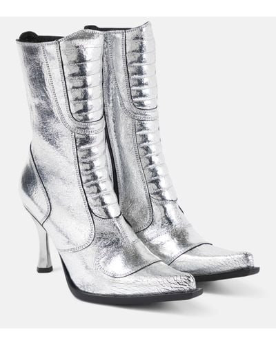 Vetements Metallic Leather Ankle Boots - White