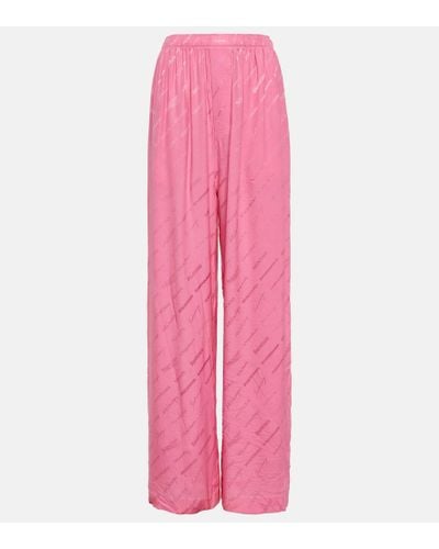 Balenciaga Pantalon de seda con logo en jacquard - Rosa