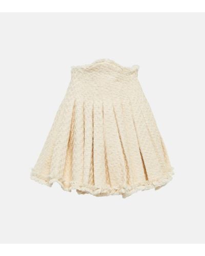 Balmain Cotton-blend Tweed Pleated Skirt - Natural