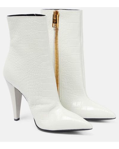 Tom Ford Croc-effect Leather Ankle Boots - White
