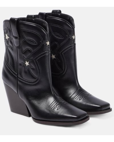 Stella McCartney Embroidered Faux Leather Ankle Boots - Black
