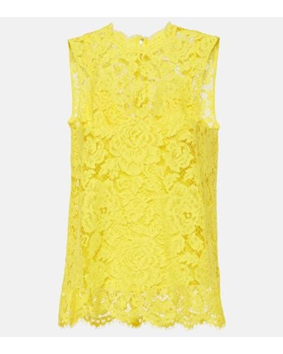 Dolce & Gabbana Top in pizzo con stampa floreale - Giallo