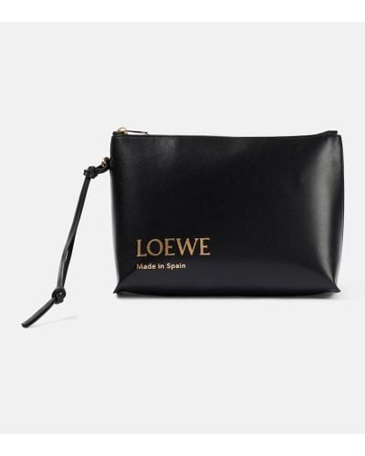 Loewe Pouch de piel con logo en relieve - Negro