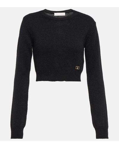 Valentino Pullover cropped VLogo in cashmere - Nero