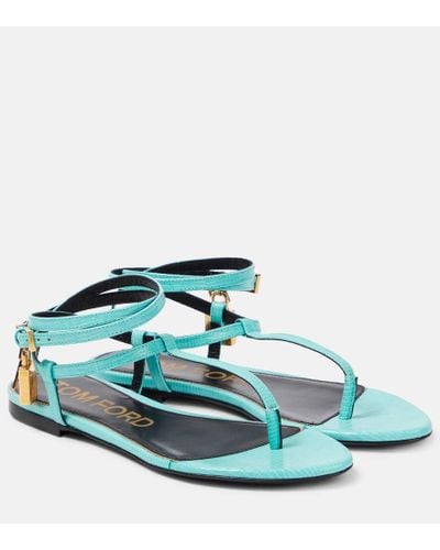 Tom Ford Padlock Leather Thong Sandals - Green