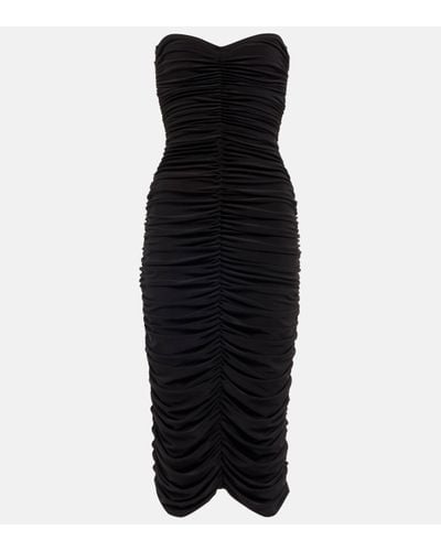 Norma Kamali Robe Midi Bustier Froncée En Jersey Stretch Slinky - Noir