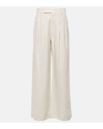 FRAME Mid-rise Cotton And Linen Wide-leg Trousers - White