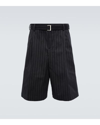 Sacai Belted Striped Cotton Shorts - Black