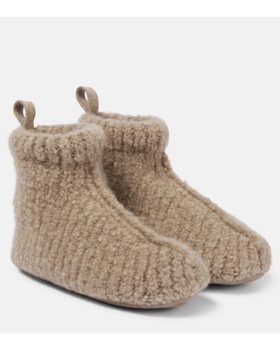 Loro Piana Ribbed-knit Cashmere Slippers - Brown