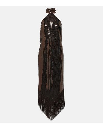 ‎Taller Marmo Nina Fringed Halterneck Crepe Midi Dress - Black
